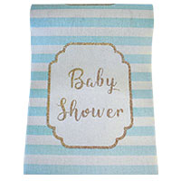 Chemin de Table Tissu Baby Shower Rayé Bleu