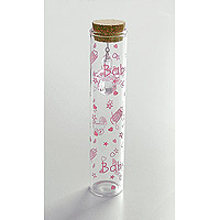 Eprouvette en Verre Tétine et Inscription Baby Rose