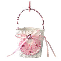 Panier Tressé Baby Anse et Petite Pince Rose Contenant x1