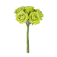 5 Roses Pailletées sur Tige Vert Anis