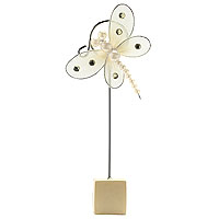 Lot de 2 Porte Noms sur Tige Papillon Organza et Perles Ivoire