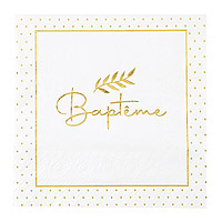 Serviette Baptême Blanche Impression Dorée x20