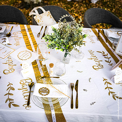 Décoration de table baptême Blanc Doré Pur